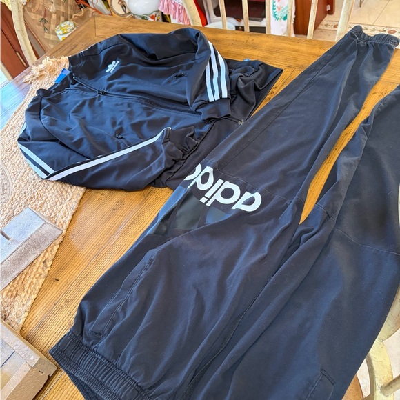 adidas Other - Adidas track suit set two 2 pcs zip jacket & pants medium unisex black white